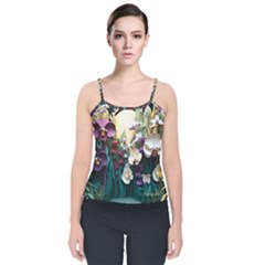 Ai Generated Flower Orchids Bloom Flora Nature Velvet Spaghetti Strap Top by Ravend