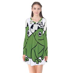 Frog With A Cowboy Hat Long Sleeve V-neck Flare Dress by Teevova