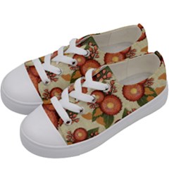 Flowers Leaves Pattern Flora Botany Drawing Art Kids  Low Top Canvas Sneakers by Ravend