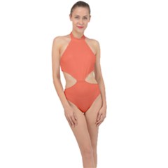 Outrageous Orange	 - 	halter Side Cut Swimsuit by ColorfulSwimWear