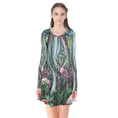 Craft Mushroom Long Sleeve V-neck Flare Dress by GardenOfOphir