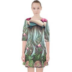 Craft Mushroom Quarter Sleeve Pocket Dress by GardenOfOphir