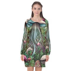Craft Mushroom Long Sleeve Chiffon Shift Dress  by GardenOfOphir