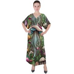 Craft Mushroom V-neck Boho Style Maxi Dress by GardenOfOphir