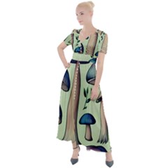 Mushroom Foresty Forestcore Button Up Short Sleeve Maxi Dress by GardenOfOphir