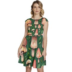 Fantasy Farmcore Farm Mushroom Cap Sleeve High Waist Dress by GardenOfOphir