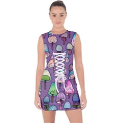 Foraging For Mushrooms Lace Up Front Bodycon Dress by GardenOfOphir