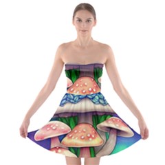 Fairy Mushroom In The Forest Strapless Bra Top Dress by GardenOfOphir