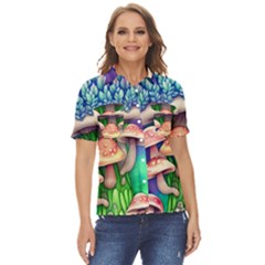 Fairy Mushroom In The Forest Women s Short Sleeve Double Pocket Shirt