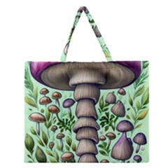 Forest Mushrooms Zipper Large Tote Bag by GardenOfOphir