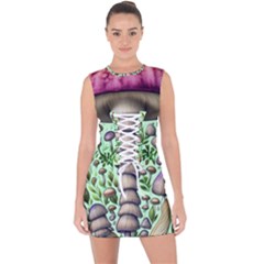 Forest Mushrooms Lace Up Front Bodycon Dress by GardenOfOphir