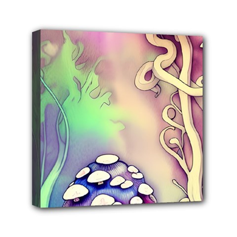 Tiny Forest Mushroom Fairy Mini Canvas 6  X 6  (stretched) by GardenOfOphir