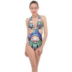 Enchanted Mushroom Forest Fairycore Halter Front Plunge Swimsuit by GardenOfOphir