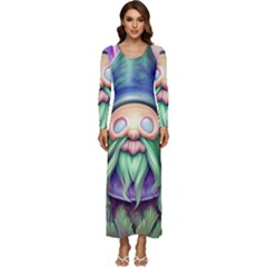 Enchanted Mushroom Forest Fairycore Long Sleeve Longline Maxi Dress by GardenOfOphir