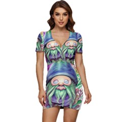 Enchanted Mushroom Forest Fairycore Low Cut Cap Sleeve Mini Dress by GardenOfOphir