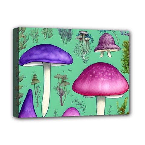 Foraging In The Mushroom Forest Deluxe Canvas 16  X 12  (stretched)  by GardenOfOphir