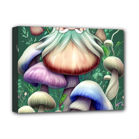 Natural Mushroom Fairy Garden Deluxe Canvas 16  X 12  (stretched)  by GardenOfOphir