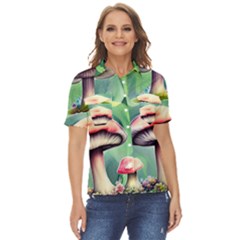 Vintage Mushroom Women s Short Sleeve Double Pocket Shirt