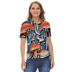 Whimsical Mushroom Women s Short Sleeve Double Pocket Shirt