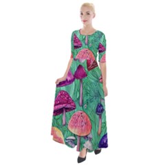 Vintage Flowery Foraging Garden Half Sleeves Maxi Dress by GardenOfOphir