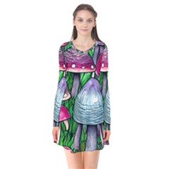 Fantasy Foraging Garden Long Sleeve V-neck Flare Dress by GardenOfOphir