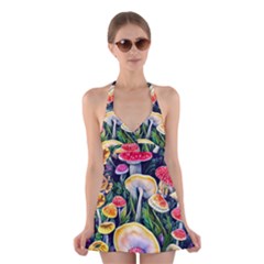 Woodsy Mushroom Design Foresty Halter Dress Swimsuit  by GardenOfOphir