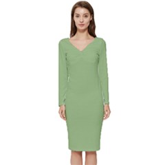 Sage Green	 - 	long Sleeve V-neck Bodycon Dress