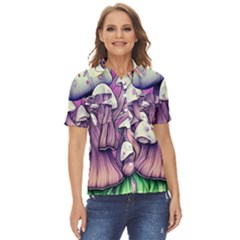 Forestcore Mushroom Women s Short Sleeve Double Pocket Shirt