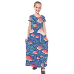 Witchy Mushrooms Kids  Short Sleeve Maxi Dress by GardenOfOphir