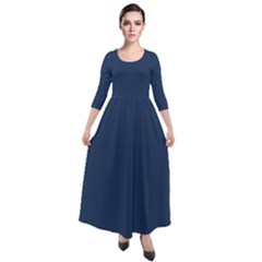 Navy Peony Blue	 - 	quarter Sleeve Maxi Velour Dress by ColorfulDresses
