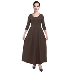 Espresso Brown	 - 	quarter Sleeve Maxi Velour Dress