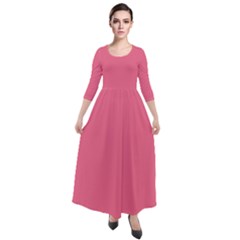 Rouge Pink	 - 	quarter Sleeve Maxi Velour Dress by ColorfulDresses