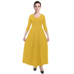 Sunglow Yellow	 - 	quarter Sleeve Maxi Velour Dress by ColorfulDresses