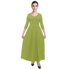 Avocado Green	 - 	quarter Sleeve Maxi Velour Dress