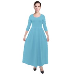 Middle Blue	 - 	quarter Sleeve Maxi Velour Dress by ColorfulDresses