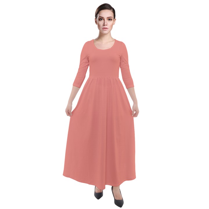 Peach Pink	 - 	Quarter Sleeve Maxi Velour Dress