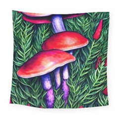 Vintage Flowery Garden Nature Mushroom Square Tapestry (large) by GardenOfOphir