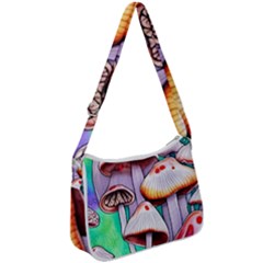 Tiny Mushrooms In A Forest Zip Up Shoulder Bag by GardenOfOphir