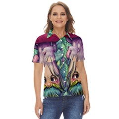 Mushroom Hunting In The Forest Women s Short Sleeve Double Pocket Shirt