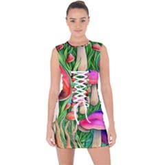 Mushroom Lace Up Front Bodycon Dress by GardenOfOphir
