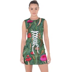 Fairycore Mushroom Lace Up Front Bodycon Dress by GardenOfOphir