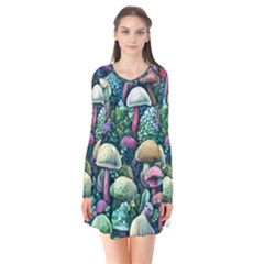 Mushroom Core Fairy Long Sleeve V-neck Flare Dress by GardenOfOphir