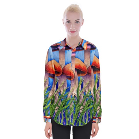 Garden Mushrooms In A Flowery Craft Womens Long Sleeve Shirt by GardenOfOphir