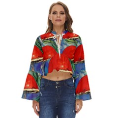 Woodsy Mushroom Forest Foraging Boho Long Bell Sleeve Top