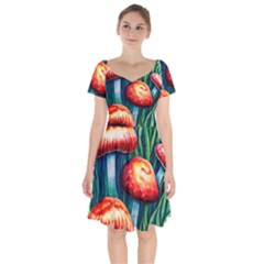 Enchanted Forest Mushroom Short Sleeve Bardot Dress by GardenOfOphir