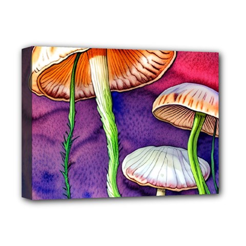 Foraging Mushroom Garden Deluxe Canvas 16  X 12  (stretched)  by GardenOfOphir