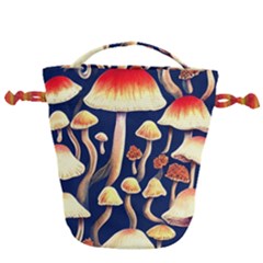 Natural Mushroom Fairy Garden Drawstring Bucket Bag by GardenOfOphir