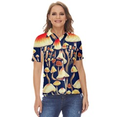 Natural Mushroom Fairy Garden Women s Short Sleeve Double Pocket Shirt