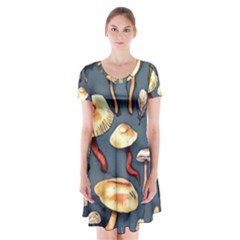Forest Mushrooms Short Sleeve V-neck Flare Dress by GardenOfOphir