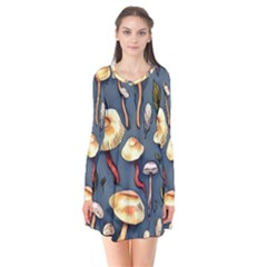 Forest Mushrooms Long Sleeve V-neck Flare Dress by GardenOfOphir